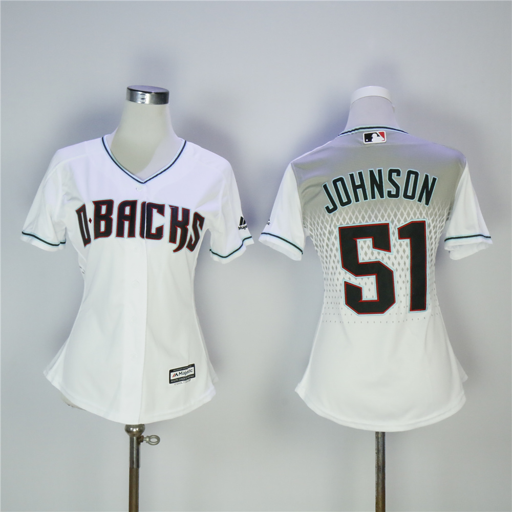 Women Arizona Diamondback #51 Johnson White MLB Jerseys->women mlb jersey->Women Jersey